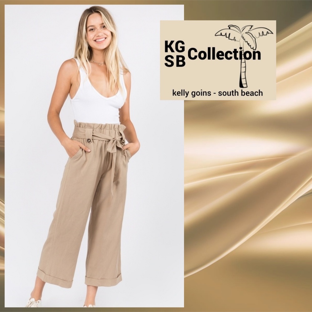 📌 Whiteroom+Cactus Crop Cuffed Dress Pant High Paper Bag Waist Wide Leg Tie Belt